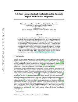 AR-Pro: Counterfactual Explanations for Anomaly Repair with Formal
  Properties