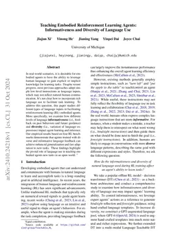 Teaching Embodied Reinforcement Learning Agents: Informativeness and
  Diversity of Language Use