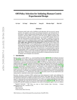 Off-Policy Selection for Initiating Human-Centric Experimental Design
