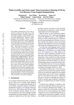Think Carefully and Check Again! Meta-Generation Unlocking LLMs for Low-Resource Cross-Lingual Summarization