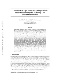Anatomical 3D Style Transfer Enabling Efficient Federated Learning with
  Extremely Low Communication Costs