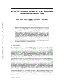 GFlowNet Fine-tuning for Diverse Correct Solutions in Mathematical
  Reasoning Tasks