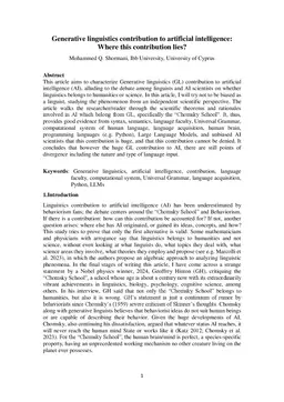 Generative linguistics contribution to artificial intelligence: Where
  this contribution lies?