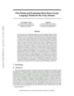 Fine-Tuning and Evaluating Open-Source Large Language Models for the
  Army Domain