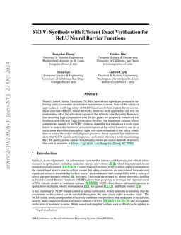 SEEV: Synthesis with Efficient Exact Verification for ReLU Neural
  Barrier Functions