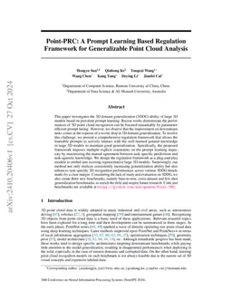 Point-PRC: A Prompt Learning Based Regulation Framework for Generalizable Point Cloud Analysis