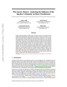 Who Speaks Matters: Analysing the Influence of the Speaker's Ethnicity on Hate Classification