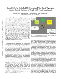 Guide-LLM: An Embodied LLM Agent and Text-Based Topological Map for Robotic Guidance of People with Visual Impairments