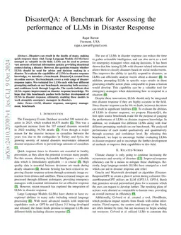 DisasterQA: A Benchmark for Assessing the performance of LLMs in
  Disaster Response