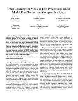 Deep Learning for Medical Text Processing: BERT Model Fine-Tuning and
  Comparative Study