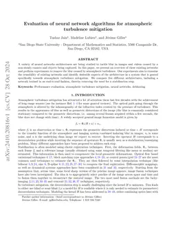 Evaluation of neural network algorithms for atmospheric turbulence
  mitigation