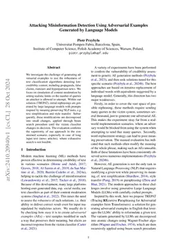 Attacking Misinformation Detection Using Adversarial Examples Generated by Language Models