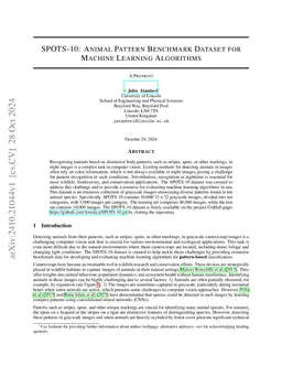SPOTS-10: Animal Pattern Benchmark Dataset for Machine Learning
  Algorithms