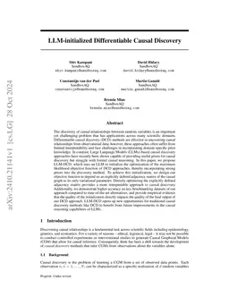 LLM-initialized Differentiable Causal Discovery