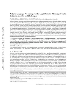 Natural Language Processing for the Legal Domain: A Survey of Tasks, Datasets, Models, and Challenges