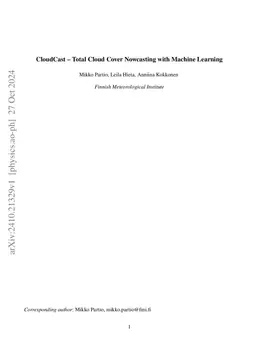 CloudCast -- Total Cloud Cover Nowcasting with Machine Learning