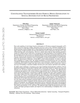 Constrained Transformer-Based Porous Media Generation to Spatial
  Distribution of Rock Properties