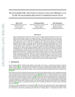 TransformLLM: Adapting Large Language Models via LLM-Transformed Reading
  Comprehension Text