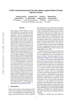 FATH: Authentication-based Test-time Defense against Indirect Prompt
  Injection Attacks