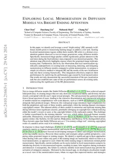 Exploring Local Memorization in Diffusion Models via Bright Ending Attention