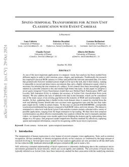 Spatio-temporal Transformers for Action Unit Classification with Event
  Cameras