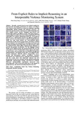 From Explicit Rules to Implicit Reasoning in an Interpretable Violence
  Monitoring System