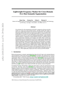 Lightweight Frequency Masker for Cross-Domain Few-Shot Semantic
  Segmentation