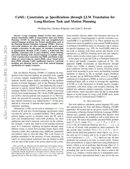 CaStL: Constraints as Specifications through LLM Translation for
  Long-Horizon Task and Motion Planning