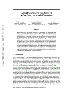 Abrupt Learning in Transformers: A Case Study on Matrix Completion