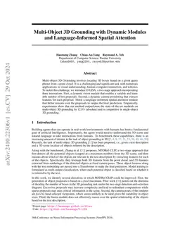 Multi-Object 3D Grounding with Dynamic Modules and Language-Informed
  Spatial Attention