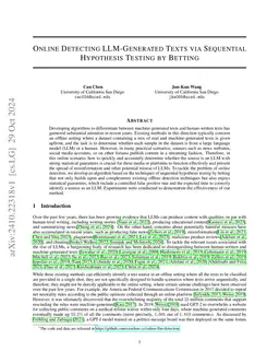 Online Detection of LLM-Generated Texts via Sequential Hypothesis Testing by Betting