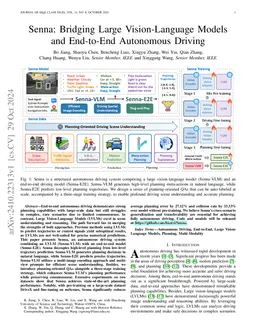 Senna: Bridging Large Vision-Language Models and End-to-End Autonomous
  Driving