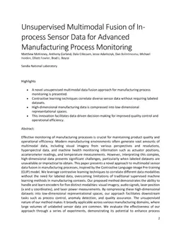 Unsupervised Multimodal Fusion of In-process Sensor Data for Advanced
  Manufacturing Process Monitoring
