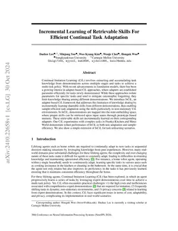 Incremental Learning of Retrievable Skills For Efficient Continual Task Adaptation