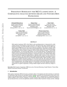 Persistent Homology for MCI Classification: A Comparative Analysis
  between Graph and Vietoris-Rips Filtrations