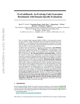 EvoCodeBench: An Evolving Code Generation Benchmark with Domain-Specific
  Evaluations