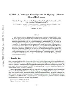 COMAL: A Convergent Meta-Algorithm for Aligning LLMs with General Preferences