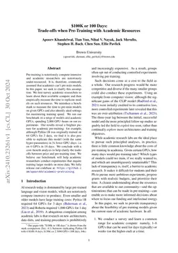 $100K or 100 Days: Trade-offs when Pre-Training with Academic Resources