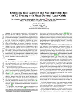 Exploiting Risk-Aversion and Size-dependent fees in FX Trading with
  Fitted Natural Actor-Critic