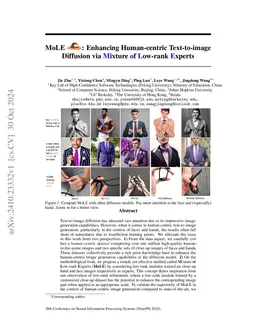 MoLE: Enhancing Human-centric Text-to-image Diffusion via Mixture of
  Low-rank Experts