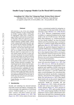 Smaller Large Language Models Can Do Moral Self-Correction