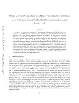 Online Convex Optimization with Memory and Limited Predictions
