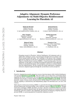 Adaptive Alignment: Dynamic Preference Adjustments via Multi-Objective
  Reinforcement Learning for Pluralistic AI