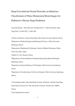 Deep Convolutional Neural Networks on Multiclass Classification of Three-Dimensional Brain Images for Parkinson's Disease Stage Prediction
