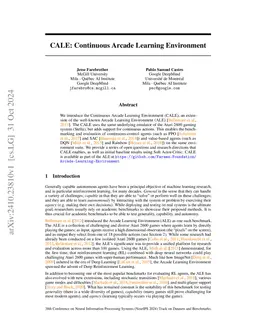 CALE: Continuous Arcade Learning Environment