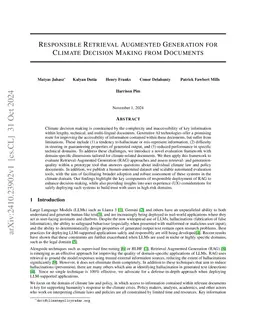 Responsible Retrieval Augmented Generation for Climate Decision Making
  from Documents