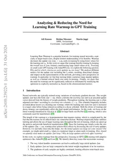 Analyzing & Reducing the Need for Learning Rate Warmup in GPT Training