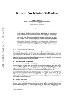 We Urgently Need Intrinsically Kind Machines