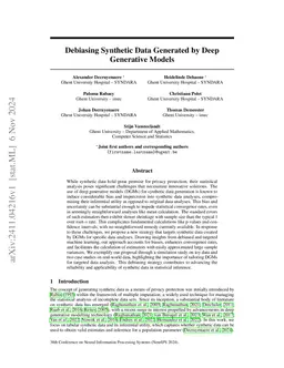 Debiasing Synthetic Data Generated by Deep Generative Models