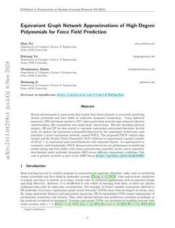 Equivariant Graph Network Approximations of High-Degree Polynomials for
  Force Field Prediction